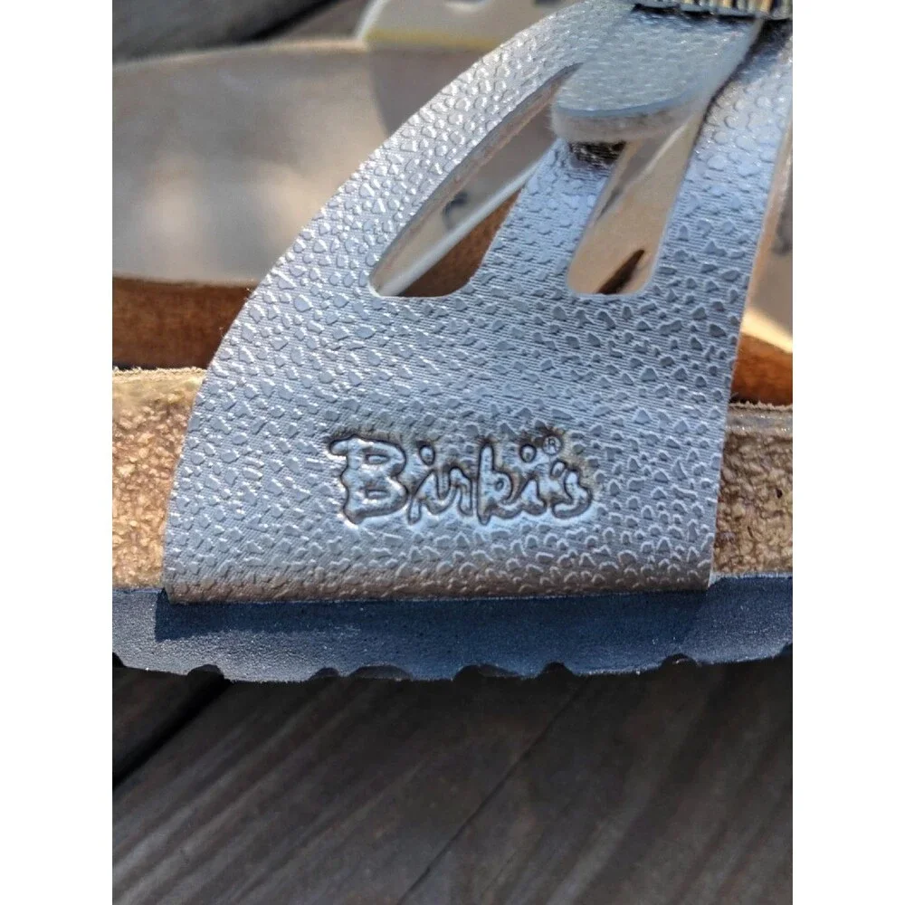 Birki's Silver Metallic Moorea Granada Sandals with Rhinestones Size EU 41